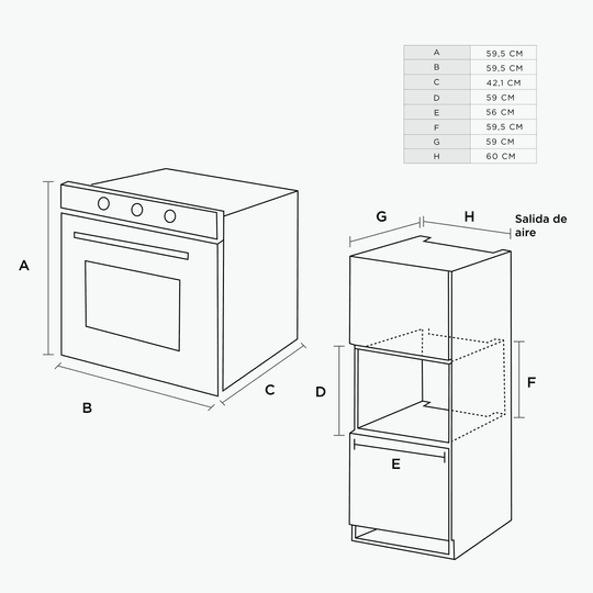 Horno Empotrado Eléctrico Gris 67 lts