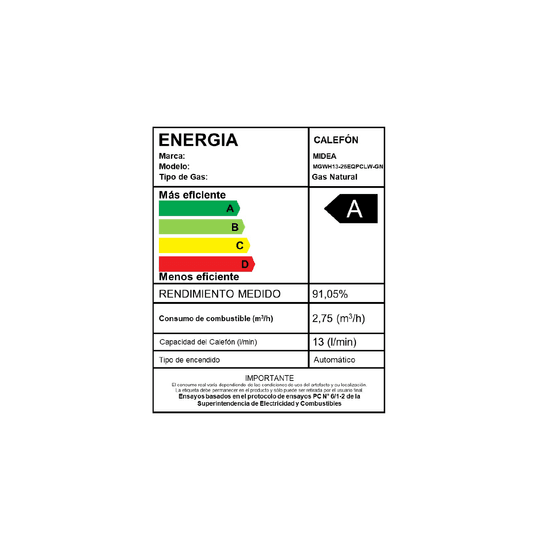 Calefont 13 Litros Tiro Forzado Gas Natural Midea